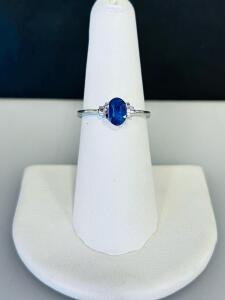 1.07Ct Blue Sapphire, 1.86 Silver Ring, Oval Cabochon, Reference K12ES Size 6.5