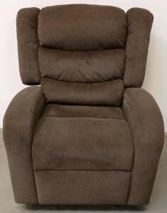 Brown Manual Recliner Chair, Microfiber Upholstery, Overstuffed Cushions, Pull Lever Mechanism
