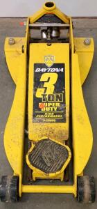 Daytona 3 Ton Super Duty Hydraulic Floor Jack Steel, Rapid Pump, Yellow, 4 Wheels
