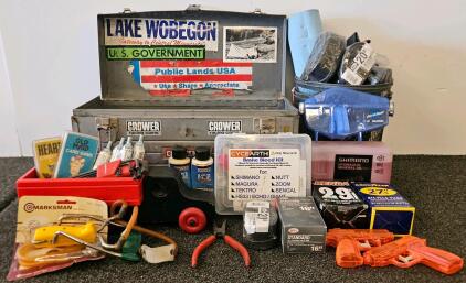 Vintage Craftsman Metal Toolbox With Bike Tubes, Repair Kits, Tools, Slingshot, Cards, And More