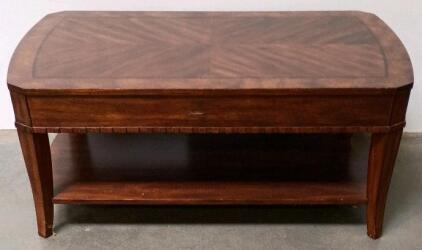 Rectangular Wooden Coffee Table with Drawer and Shelf, Medium Brown Finish,