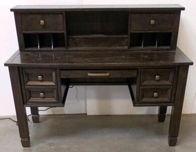 Espresso Wooden Office Desk with Hutch, 7 Drawers, Power & USB Outlets, Keyboard Tray