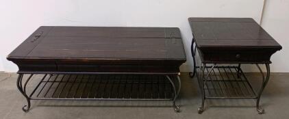Matching Set of Rustic Industrial Living Room Tables with Lift-Top Cocktail Table and End Tables