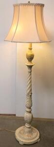 Antique-Style Floor Lamp with Ornate Carved Details and Bell-Shaped Shade