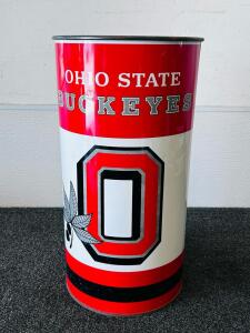 Vintage Ohio State Buckeyes Metal Trash Can EKCO Products 19.5"x10.5" Lithograph Steel USA