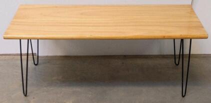 Mid-Century Modern Coffee Table with Hairpin Legs, Natural Wood Finish,