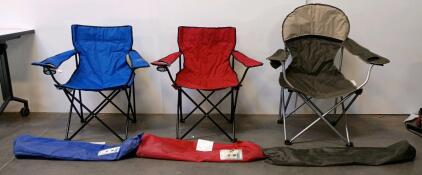 Set Of 3 Folding Camping Chairs With Cup Holders And Carry Bags