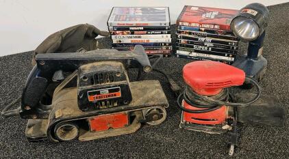 Vintage Craftsman Belt Sander 3"x21", Hyper Tough Finish Sander, Ryobi 18V Flashlight &ndash; Lot