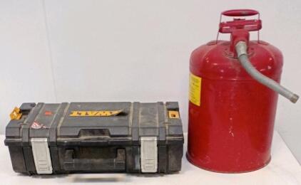 SAFETY-WAY 5 Gallon Steel Safety Can, Type II, Flexible Spout, FM/UL/OSHA Approved, Red & DeWalt Power Tool Carrying Case