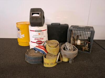 Welder Helmet, 2 5 Gallon Buckets, 5x 2" Tie-Down Straps, Mixed Hooks, ~27Ft Each, 1200lb WLL, 1 Ratcheting, Multicolor, Samsonite Brief Case, And More
