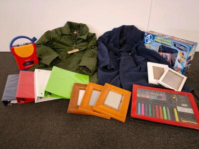 Photo Frames, Fits 5x7 Inch Pictures, Wood Finish And White, 2 Men's Coats, Vintage Sony Recorder, Bake Ware Set, And More