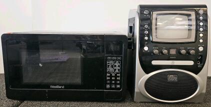 WestBend WBMW71B 0.7 Cu Ft 700W Microwave Oven with Pre-Programmed Cooking Options. The Singing Machine Model # STVG-519. Both Tested, Works.