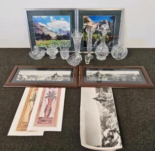 Mikasa & Cut Crystal Vases Bowls Decanter, Framed Yosemite Photographs & Art Prints