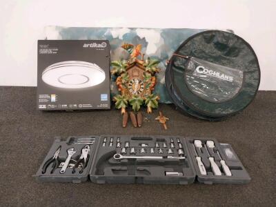 Alltrade 4701-36 Tool Set, Forest Themed Cuckoo Clock, Artifacts Horizon LED Light Fixture, & More
