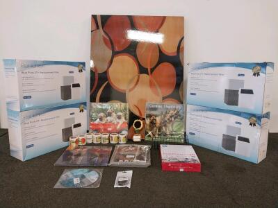 Assorted Office, Art, And Household Items &ndash; Air Purifier Filters, Calendars, Vinyl Record, Art Piece
