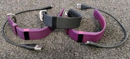 Fitbit Charge HR Fitness Trackers Lot &ndash; Heart Rate, Black(x1) & Purple(x2), Matching Chargers, OLED Display (powers on)