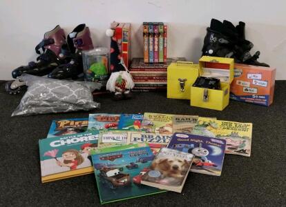 Inline skates (x2 pairs size 7 and 12) Model LVT-1 Line Voltage Tester, Children's Educational & Entertainment Bundle: 3Doodler Kit, Word Books, Family Affair DVD, Plush Gnome and more