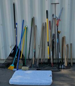 Garden Tools: Rakes, Shovels, Axes, Brooms, Pole Pruner, Tamper, And Mattress