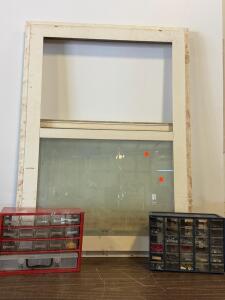 Window L 43 3/4 H 37 7/8 Red & Blue 13+24 Drawer Small Parts Organizer Cabinets, Clear Plastic Drawers, Includes Assorted Hardware