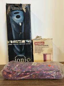 Waring CF520-1 White Ice Cream Parlor Maker, 1.5 Quart, Auto-Off, Box Included, Air Purifier, Rolling Bag