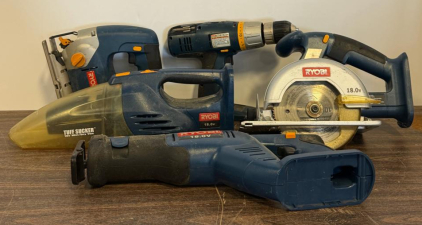 Ryobi 18V Cordless Power Tool Set, Drill, Circular Saw, Reciprocating Saw, Jigsaw, Vacuum