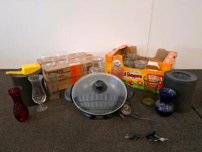 Gourmet Electric Wok (Tested And Works), 18 Assorted Glass Vases And Bowls &ndash; Mixed Colors, Styles, 4"&ndash;12" Tall, Event Decor