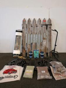 Rustic Fence Panel w/ Cow Art, Infrared Heater, Guitar Stand, Linens, & Decor Lot