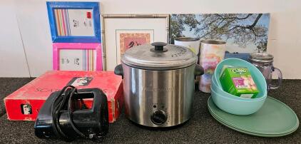 Farberware Rice Cooker (Missing Cords), Scattergories, HydraGear Tumblers, Plates, Frames, Art, Mixer (Works, Missing Attachments), And More
