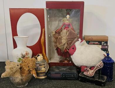 Sony Dream Machine ICF-C243, Belles De Noel Doll, Books, Teddy Bears, Blue Glass, And Collectibles