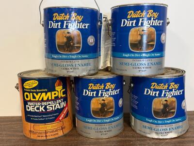 4 Dutch Boy Dirt Fighter Semi-Gloss Enamel Paint Ultra White & Olympic Deck Stain, 1 Gallon Cans