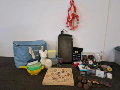 Large Mixed Lot: Cooler Tote, Presto Griddle, tested and powered on. Mickey, Hardware, RC Parts, Collectibles