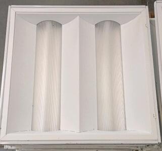 (12) LED 2x2 Recessed Parabolic Troffer Light Fixtures, 2-Lamp, White Steel, Ribbed Lens