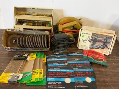 RotoZip Spiralcut SCS Spiral Saw, Circular Saw, Toolbox & Assorted Sanding/Grinding Discs Lot