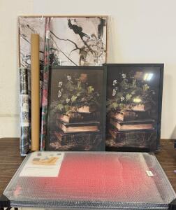 Framed Abstract and Botanical Wall Art Prints Set with Decorative Vinyl Privacy Window Film Rolls