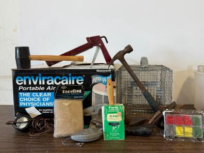 Honeywell Enviracaire Model 11520 HEPA Air Cleaner with Workshop Tool Lot &ndash; Sandpaper, Hammer, Trap