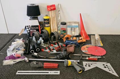 Large Mixed Lot &ndash; Workshop Hand Tools, Casters, Air Filters, Saw Blades, Measuring Tools