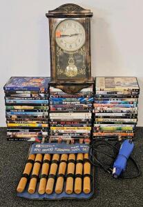 Windsor Design 8 piece wood turning tool set, heat gun (tested, works), wall clock, 45+ DVD's