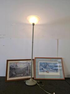 Off-White Torchiere Floor Lamp, Foot Pedal Switch, Metal Base, Frosted Shade, 70&rdquo; Height, tested and works. wall art