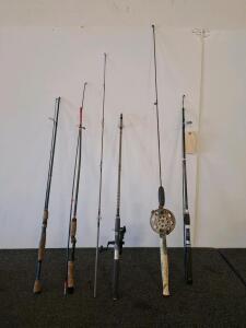 Fishing pole lot. Shakespeare Agility 7ft Spinning Rod with Shimano R 2000 Reel & Vintage Centerpin Rod Combo