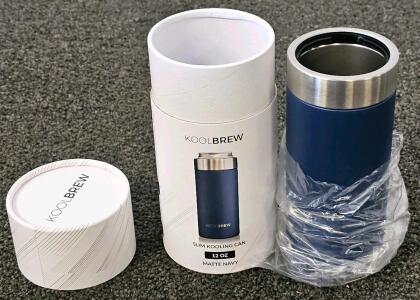 KOOLBREW 12 oz Slim Stainless Steel Can Cooler Matte Navy, Vacuum Insulated, 25-Pack, New Boxed