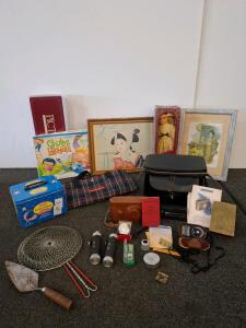 Vintage Argus C3 & Kodak 608 Cameras, Weston Meter, Board Games, Educational Lot, Prints, Doll