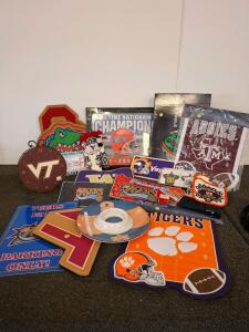 NCAA & Pro Sports Fan Lot: Wall Decor, Plates, Champions Art, Table &ndash; Gators, 76ers, Aggies+