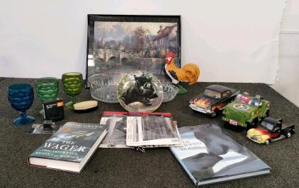 Large Mixed Lot &ndash; Glassware, Silent Watch Collector Plate, Tramontina Knives, Model Cars, Books and cast iron chicken