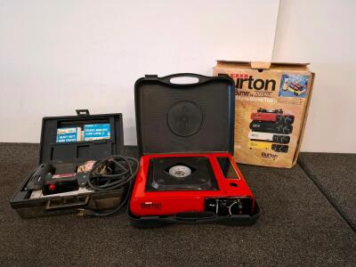 Burton Mr. Max Red Portable Butane Stove w/Case & Box + Craftsman Electric Staple Gun & Staples( powered on)