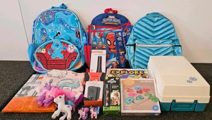 Mixed lot of 3 backpacks, indoor HDTV antenna, bark control device and more.