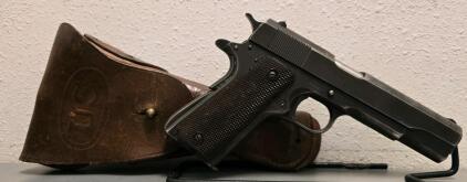 Remington Rand M1911A1 .45 ACP US Army WWII Pistol, Serial 2030588, With 1942 US Boyt Leather Holster