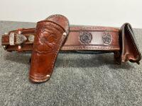 CISCO &ldquo;MAKER&rdquo; Double Western Gun Holster Leather Belt, Serial 19-70307, Tooled Floral Design - 3
