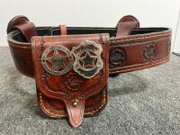 CISCO &ldquo;MAKER&rdquo; Double Western Gun Holster Leather Belt, Serial 19-70307, Tooled Floral Design - 4