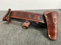 CISCO &ldquo;MAKER&rdquo; Double Western Gun Holster Leather Belt, Serial 19-70307, Tooled Floral Design - 5