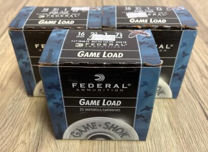 Federal 16 Gauge 2-3/4" Game Load 1 Oz #7.5 Shot, 1165 FPS, 3 Boxes (75 Rounds) &ndash; Lot D341703